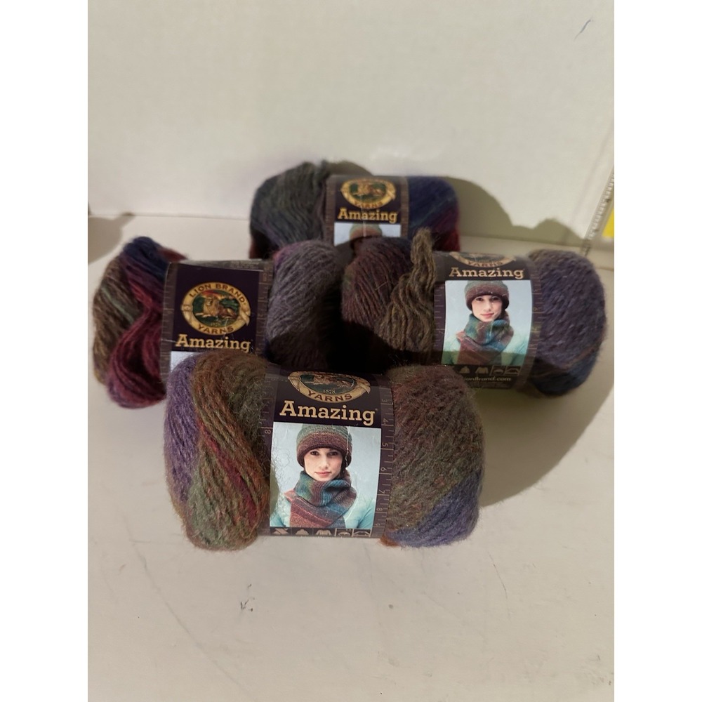 Lion Brand Yarns Amazing Lot 4 Skeins Wool Blend #203 Wildflowers 4 Medium Italy